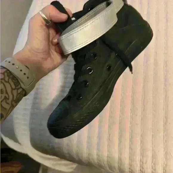 Black All Star High Top Leather Sneakers With Reflective Band - Picture 7 of 8